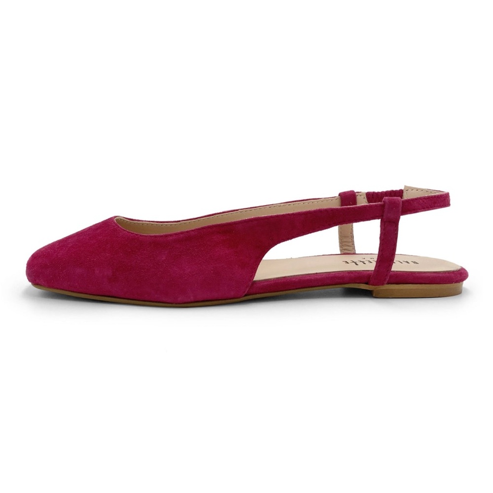 BALLERETTE • Fuchsia Suede Square Toe Slingback Ballet Flats Made In Italy - Picture 2 of 7